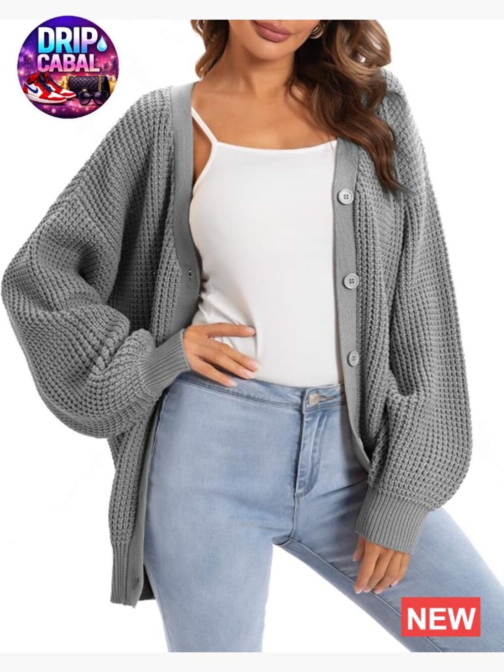 100% Cotton Button-Down Oversized Knit Cardigan Sweater for Women